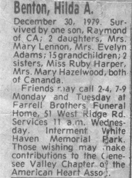 H166 - Obituary for Hilda Anne Harper Benton